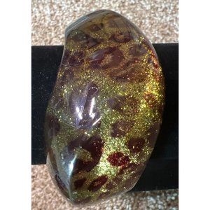 Green Vintage Leopard Glitter Lucite Wide Bangle